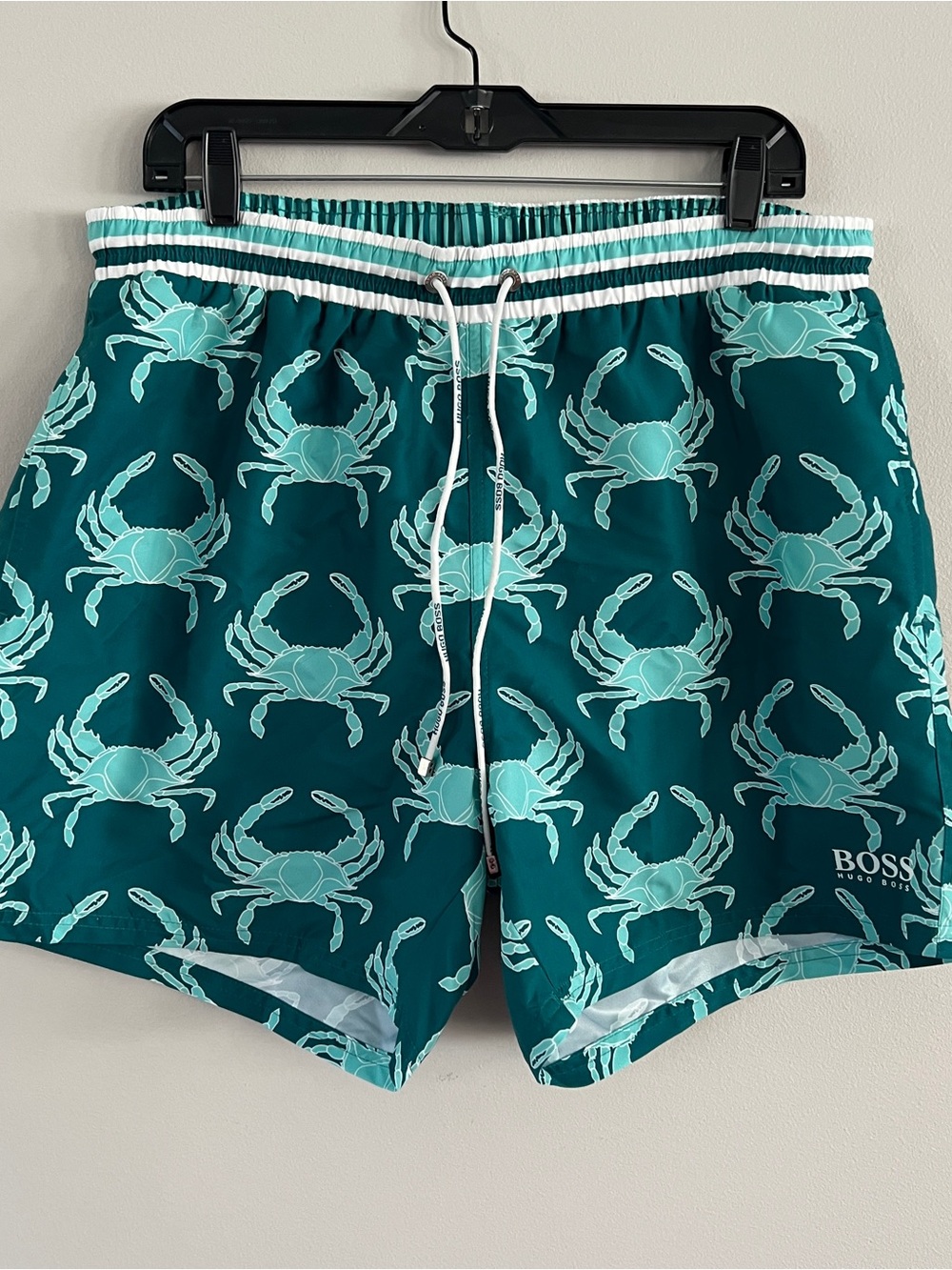 Hugo Boss Teal Swim Trunks with Aqua Crab Print